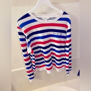POPSUGAR Crew Neck Sweatshirt Red White & Blue Striped: Size XXL